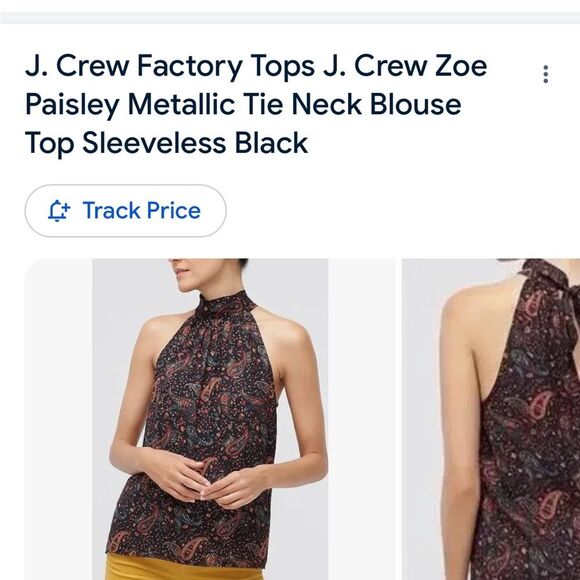 J. Crew Paisley Metallic Print Black Tie Neck Sleeveless Blouse Top- Size 2 NWTs - Picture 7 of 7